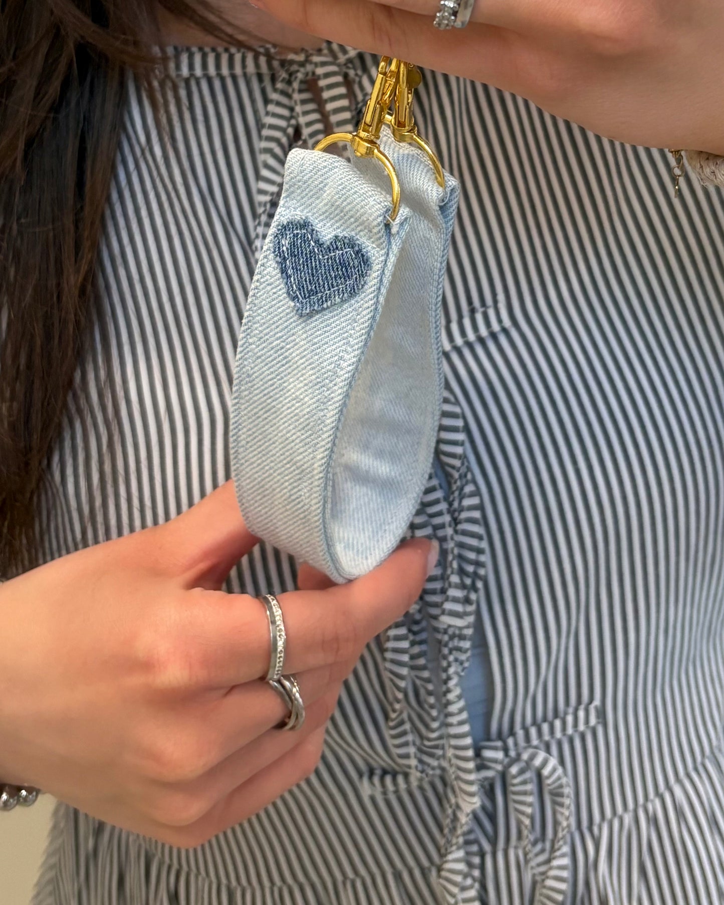 Denim heart phone cord