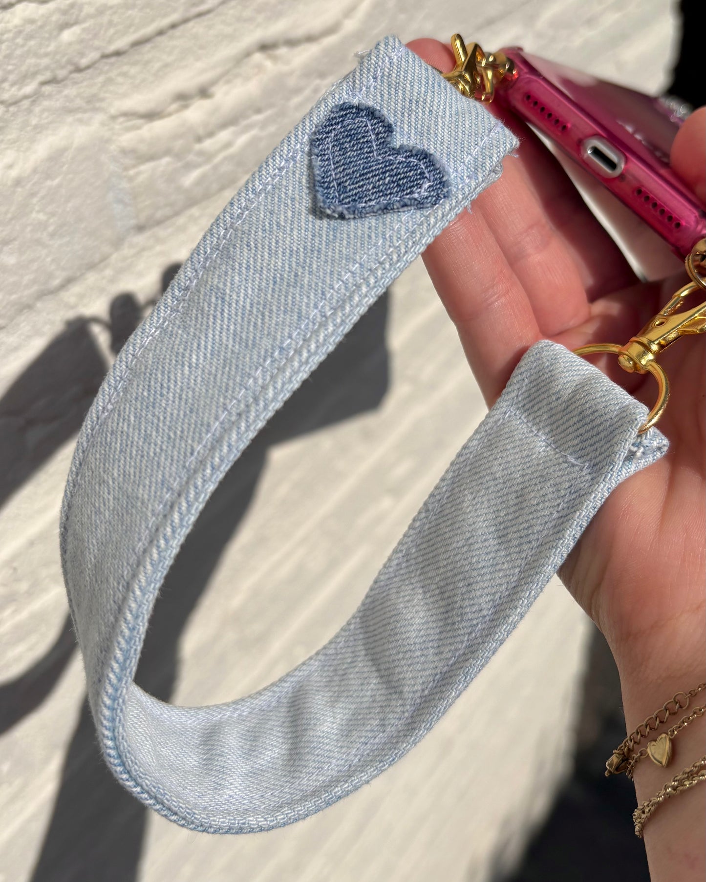 Denim heart phone cord